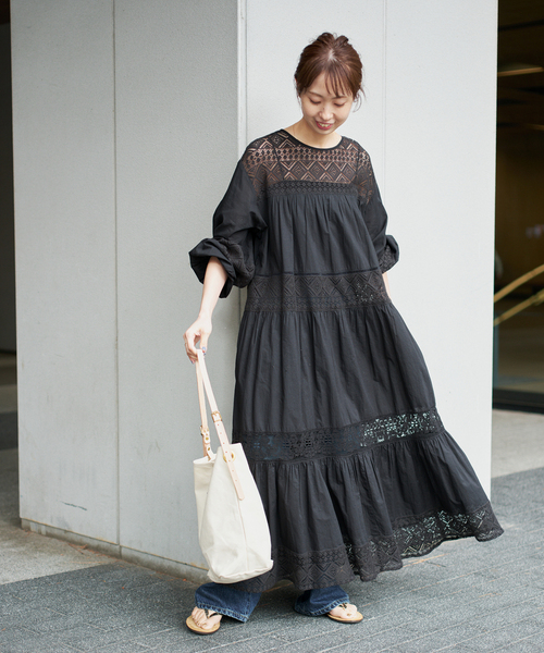 Spick & Span（スピックアンドスパン）の「《新色有り / 追加》HYUレースギャザーワンピース（ワンピース・レディース・ブラック/ブラウン・FREE）」の4枚目の写真