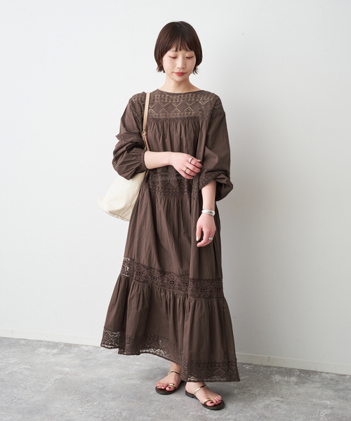 Spick & Span（スピックアンドスパン）の「《新色有り / 追加》HYUレースギャザーワンピース（ワンピース・レディース・ブラック/ブラウン・FREE）」の6枚目の写真