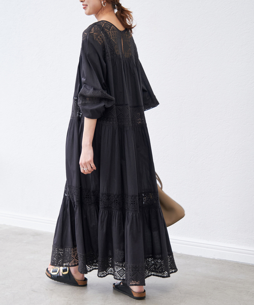 Spick & Span（スピックアンドスパン）の「《新色有り / 追加》HYUレースギャザーワンピース（ワンピース・レディース・ブラック/ブラウン・FREE）」の7枚目の写真