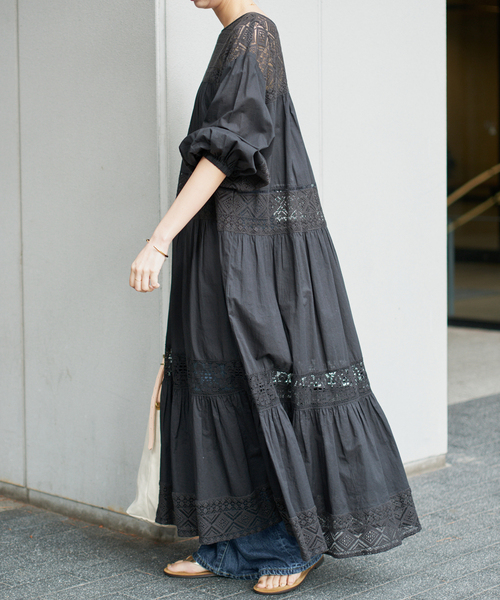 Spick & Span（スピックアンドスパン）の「《新色有り / 追加》HYUレースギャザーワンピース（ワンピース・レディース・ブラック/ブラウン・FREE）」の17枚目の写真