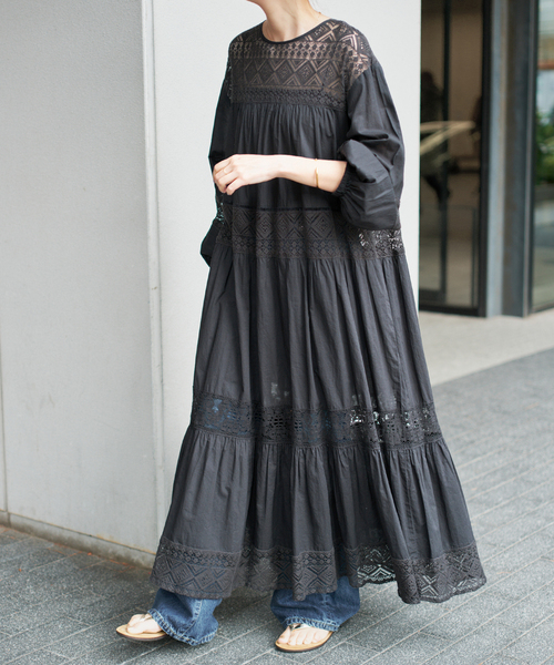 Spick & Span（スピックアンドスパン）の「《新色有り / 追加》HYUレースギャザーワンピース（ワンピース・レディース・ブラック/ブラウン・FREE）」の18枚目の写真