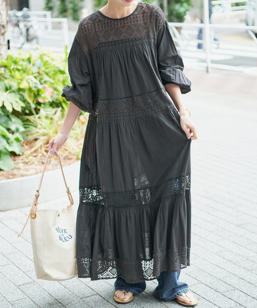 Spick & Span（スピックアンドスパン）の「《新色有り / 追加》HYUレースギャザーワンピース（ワンピース・レディース・ブラック/ブラウン・FREE）」の19枚目の写真