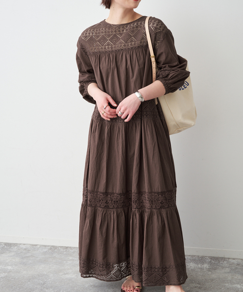 Spick & Span（スピックアンドスパン）の「《新色有り / 追加》HYUレースギャザーワンピース（ワンピース・レディース・ブラック/ブラウン・FREE）」の6枚目の写真