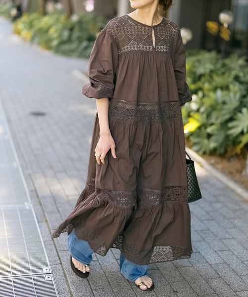 Spick & Span（スピックアンドスパン）の「《新色有り / 追加》HYUレースギャザーワンピース（ワンピース・レディース・ブラック/ブラウン・FREE）」の9枚目の写真