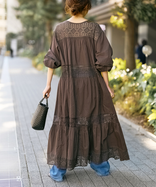 Spick & Span（スピックアンドスパン）の「《新色有り / 追加》HYUレースギャザーワンピース（ワンピース・レディース・ブラック/ブラウン・FREE）」の10枚目の写真