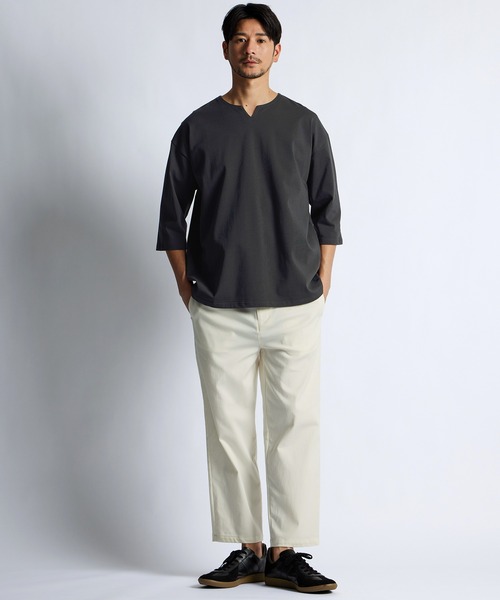 LANVIN en Bleu(ランバンオンブルー)の「シルキータッチ キーネック 7分袖 Tシャツ(Tシャツ/カットソー・メンズ・チャコールグレー/ブラック/ホワイト・46/48/50/52)」の9枚目の写真