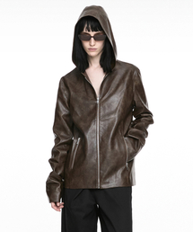 NACHE（ナチェ）の「HOODIE LEATHER JACKET (UNISEX) BROWN（ライダースジャケット）」