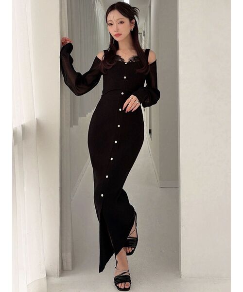 RESEXXY（リゼクシー）の「レースレイヤードリブニットワンピース（ワンピース・レディース・ブルー/ブラック/ピンク・FREE）」の5枚目の写真