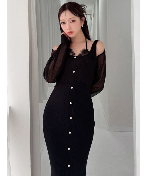 RESEXXY（リゼクシー）の「レースレイヤードリブニットワンピース（ワンピース・レディース・ブルー/ブラック/ピンク・FREE）」の6枚目の写真