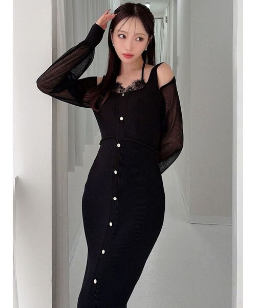 RESEXXY（リゼクシー）の「レースレイヤードリブニットワンピース（ワンピース・レディース・ブルー/ブラック/ピンク・FREE）」の7枚目の写真