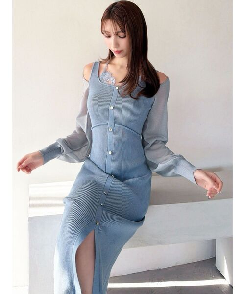 RESEXXY（リゼクシー）の「レースレイヤードリブニットワンピース（ワンピース・レディース・ブルー/ブラック/ピンク・FREE）」の11枚目の写真