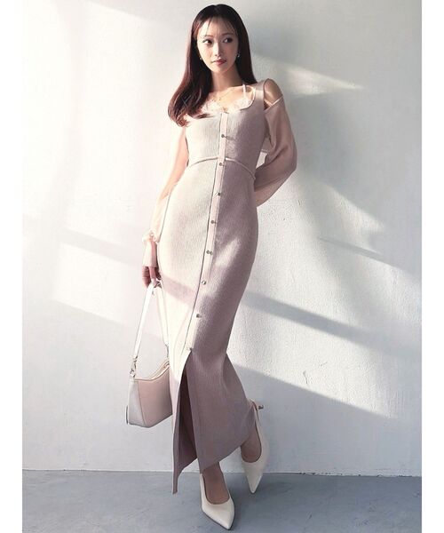 RESEXXY（リゼクシー）の「レースレイヤードリブニットワンピース（ワンピース・レディース・ブルー/ブラック/ピンク・FREE）」の14枚目の写真