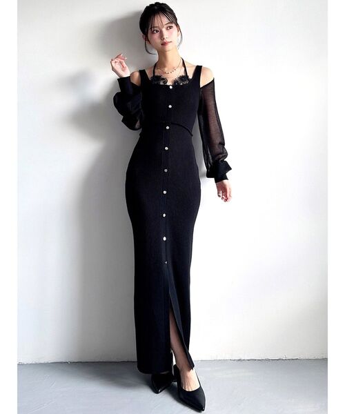 RESEXXY（リゼクシー）の「レースレイヤードリブニットワンピース（ワンピース・レディース・ブルー/ブラック/ピンク・FREE）」の17枚目の写真