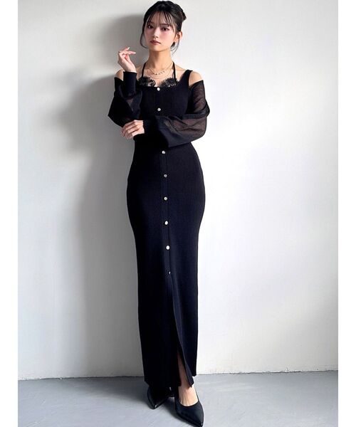 RESEXXY（リゼクシー）の「レースレイヤードリブニットワンピース（ワンピース・レディース・ブルー/ブラック/ピンク・FREE）」の18枚目の写真