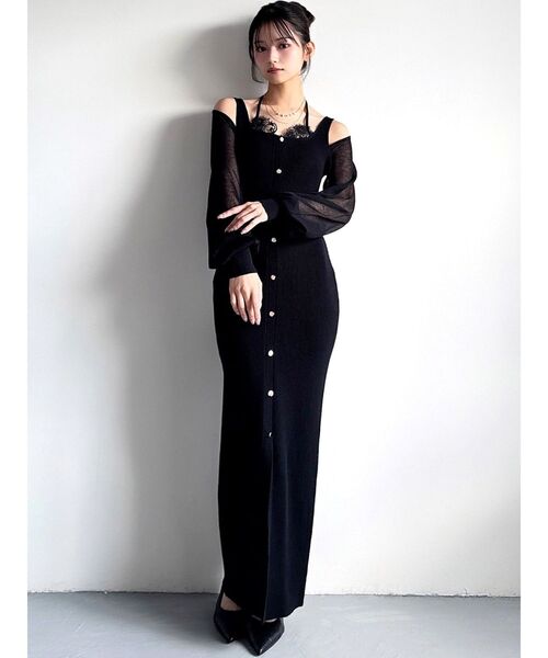 RESEXXY（リゼクシー）の「レースレイヤードリブニットワンピース（ワンピース・レディース・ブルー/ブラック/ピンク・FREE）」の19枚目の写真