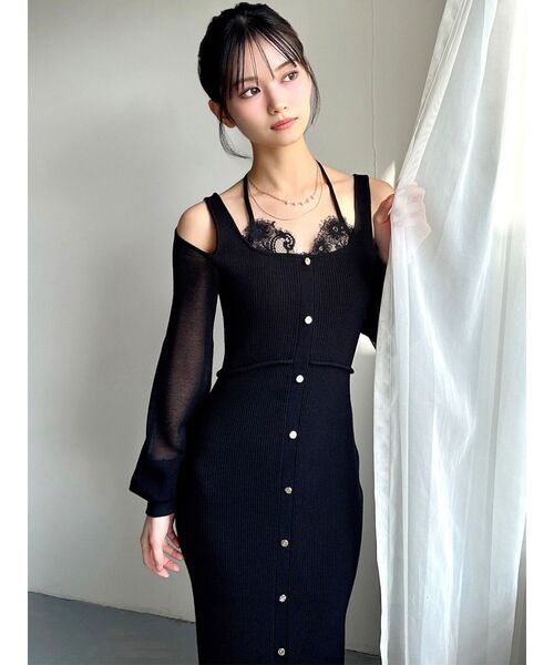 RESEXXY（リゼクシー）の「レースレイヤードリブニットワンピース（ワンピース・レディース・ブルー/ブラック/ピンク・FREE）」の20枚目の写真