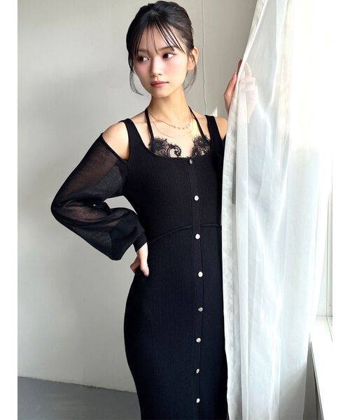 RESEXXY（リゼクシー）の「レースレイヤードリブニットワンピース（ワンピース・レディース・ブルー/ブラック/ピンク・FREE）」の21枚目の写真