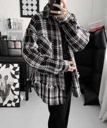 【FVLMEN】リメイク レイヤード ツイード チェック シャツ ジャケット
