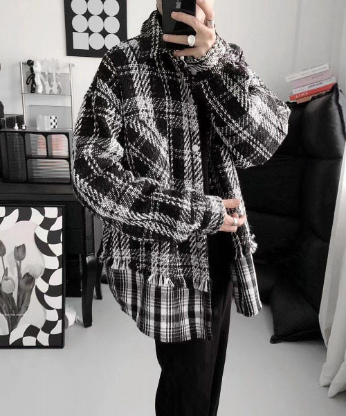 FVLMEN(フルメン)の「【FVLMEN】リメイク レイヤード ツイード チェック シャツ ジャケット(シャツ/ブラウス・メンズ・ブラック/ホワイト・MEDIUM/LARGE/X-LARGE)」の1枚目の写真
