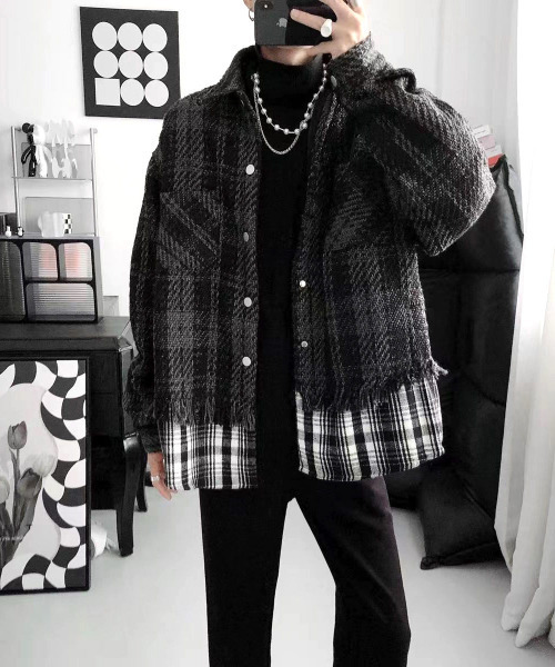 FVLMEN(フルメン)の「【FVLMEN】リメイク レイヤード ツイード チェック シャツ ジャケット(シャツ/ブラウス・メンズ・ブラック/ホワイト・MEDIUM/LARGE/X-LARGE)」の2枚目の写真