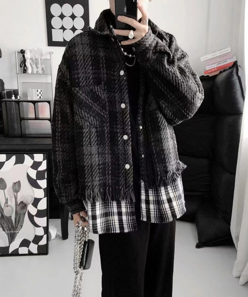 FVLMEN(フルメン)の「【FVLMEN】リメイク レイヤード ツイード チェック シャツ ジャケット(シャツ/ブラウス・メンズ・ブラック/ホワイト・MEDIUM/LARGE/X-LARGE)」の3枚目の写真