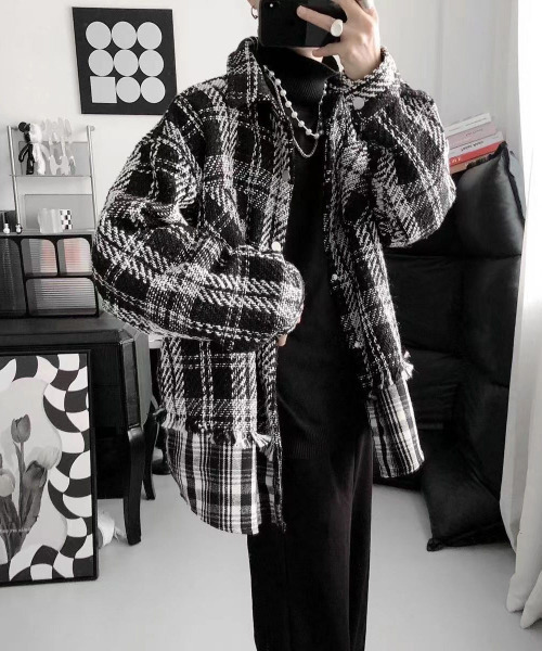 FVLMEN(フルメン)の「【FVLMEN】リメイク レイヤード ツイード チェック シャツ ジャケット(シャツ/ブラウス・メンズ・ブラック/ホワイト・MEDIUM/LARGE/X-LARGE)」の8枚目の写真