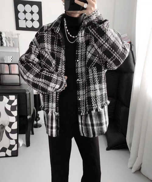 FVLMEN(フルメン)の「【FVLMEN】リメイク レイヤード ツイード チェック シャツ ジャケット(シャツ/ブラウス・メンズ・ブラック/ホワイト・MEDIUM/LARGE/X-LARGE)」の9枚目の写真