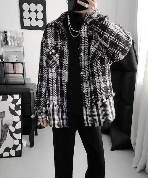 FVLMEN(フルメン)の「【FVLMEN】リメイク レイヤード ツイード チェック シャツ ジャケット(シャツ/ブラウス・メンズ・ブラック/ホワイト・MEDIUM/LARGE/X-LARGE)」の10枚目の写真