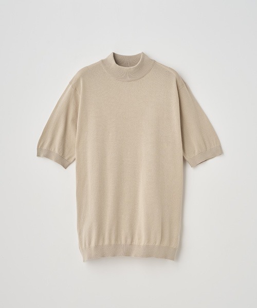 JOHN SMEDLEY(ジョンスメドレー)の「モックネック半袖コットンニットTシャツ(ニット/セーター・メンズ・ベージュ系その他4・M/S/L)」の1枚目の写真