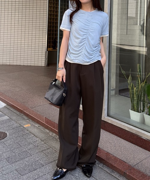 solleim(ソルレム)の「シャーリング配色レイヤードTシャツ(Tシャツ/カットソー・レディース・ブルー/アイボリー/ブラック・M/L)」の15枚目の写真