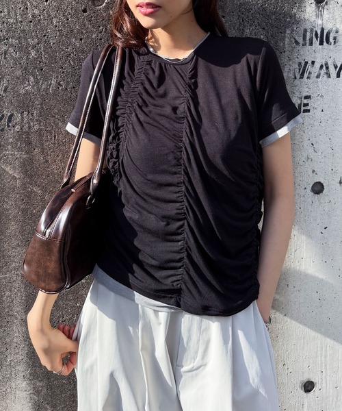 solleim(ソルレム)の「シャーリング配色レイヤードTシャツ(Tシャツ/カットソー・レディース・ブルー/アイボリー/ブラック・M/L)」の16枚目の写真