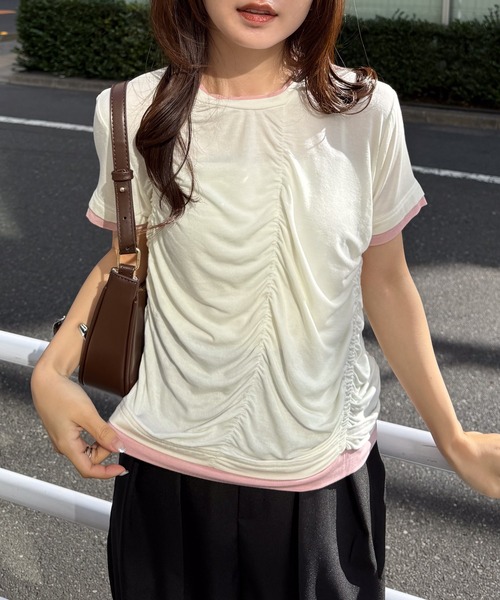 solleim(ソルレム)の「シャーリング配色レイヤードTシャツ(Tシャツ/カットソー・レディース・ブルー/アイボリー/ブラック・M/L)」の21枚目の写真