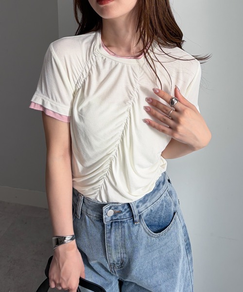 solleim(ソルレム)の「シャーリング配色レイヤードTシャツ(Tシャツ/カットソー・レディース・ブルー/アイボリー/ブラック・M/L)」の20枚目の写真