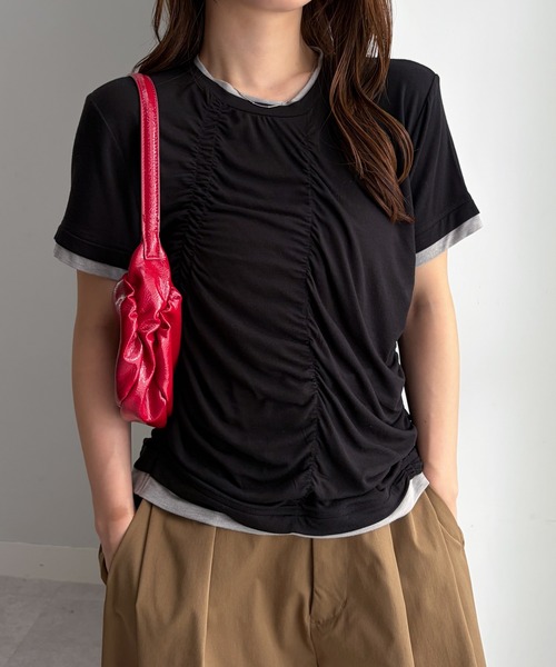 solleim(ソルレム)の「シャーリング配色レイヤードTシャツ(Tシャツ/カットソー・レディース・ブルー/アイボリー/ブラック・M/L)」の22枚目の写真