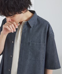 フェード加工 ルーズ レギュラーカラー 半袖デニムシャツ