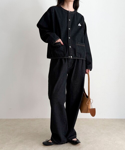 fredy emue(フレディエミュ)の「【GEVACO/ゲバコ】ノーカラーデニムジャケット(デニムジャケット・レディース・ネイビー/ブラック・38)」の3枚目の写真