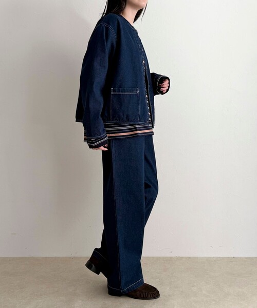 fredy emue(フレディエミュ)の「【GEVACO/ゲバコ】ノーカラーデニムジャケット(デニムジャケット・レディース・ネイビー/ブラック・38)」の11枚目の写真