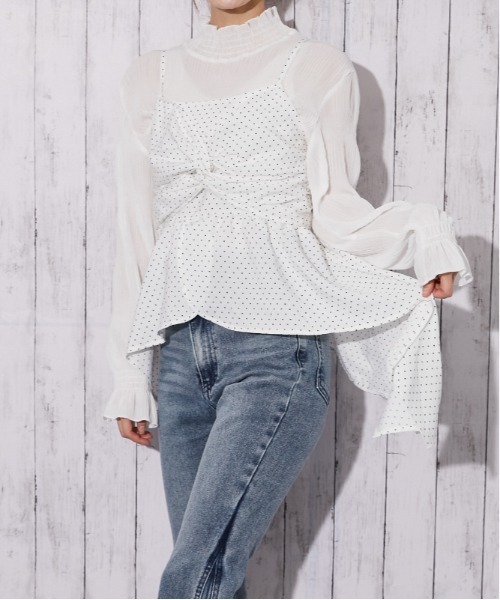 GORGE(ゴージ)の「《チェック/ドット柄×リボンデザイン》キャミソール/春夏/全4色(キャミソール・レディース・ブラック/ブルー/ネイビー/ホワイト系・F)」の2枚目の写真