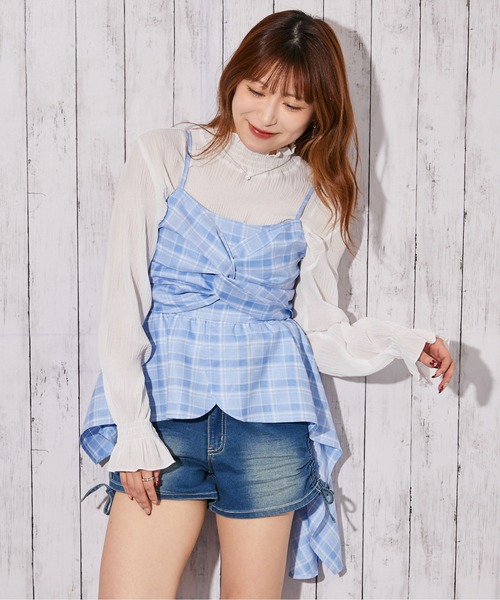 GORGE(ゴージ)の「《チェック柄×リボンデザイン》キャミソール/春夏/全3色(キャミソール・レディース・ブラック/ブルー/ネイビー・F)」の1枚目の写真