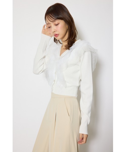 rienda（リエンダ）の「フリルチュールニットカーディガン　春服（カーディガン/ボレロ・レディース・ピンク/ホワイト/グレー・FREE）」の5枚目の写真