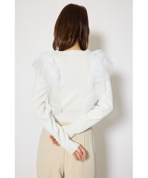 rienda（リエンダ）の「フリルチュールニットカーディガン　春服（カーディガン/ボレロ・レディース・ピンク/ホワイト/グレー・FREE）」の6枚目の写真