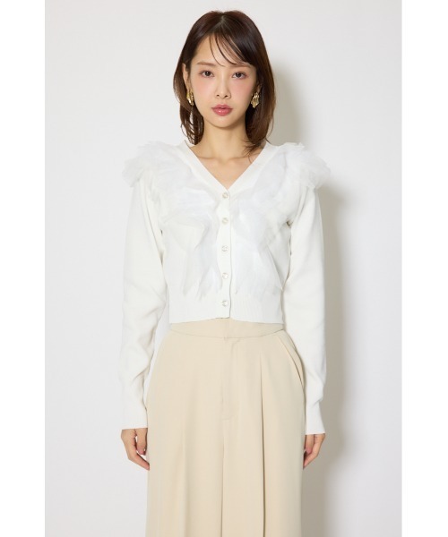 rienda（リエンダ）の「フリルチュールニットカーディガン　春服（カーディガン/ボレロ・レディース・ピンク/ホワイト/グレー・FREE）」の9枚目の写真