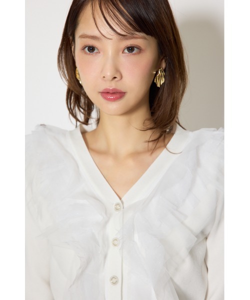 rienda（リエンダ）の「フリルチュールニットカーディガン　春服（カーディガン/ボレロ・レディース・ピンク/ホワイト/グレー・FREE）」の12枚目の写真