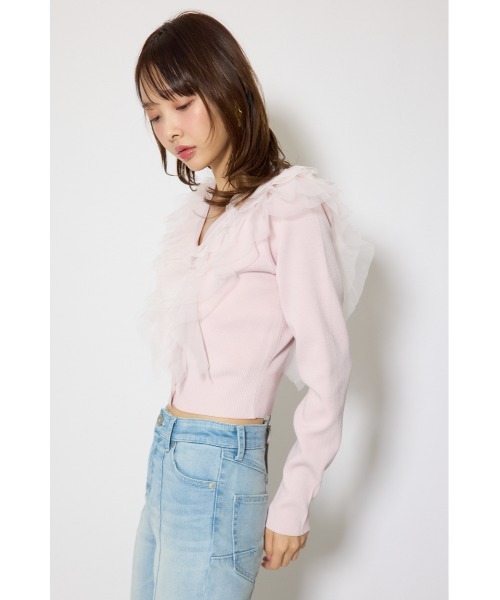 rienda（リエンダ）の「フリルチュールニットカーディガン　春服（カーディガン/ボレロ・レディース・ピンク/ホワイト/グレー・FREE）」の22枚目の写真