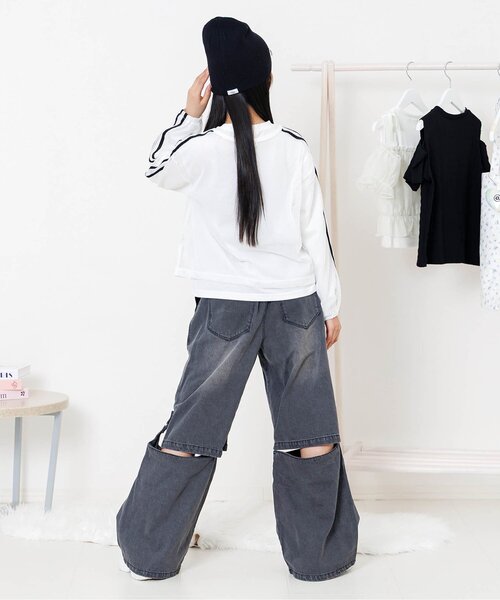 algy(アルジー)の「メッシュラインロンT&ロンTセット(Tシャツ/カットソー・キッズ・オフホワイト/ブラック/サックスブルー・130/140/150/160)」の4枚目の写真