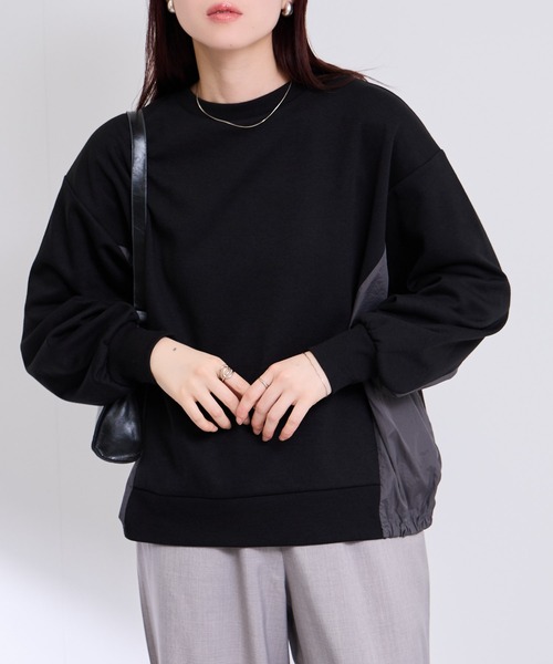 Mac-House(マックハウス)の「トレーナー ナイロン布帛切り替え(Tシャツ/カットソー・レディース・オフホワイト/グレー/ブラック・M/L)」の2枚目の写真