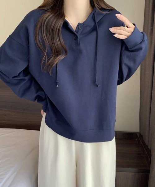 SallyLunn(サリーラン)の「【ゆるっと着こなす】ヘンリーネックフードスウェット(スウェット・レディース・ネイビー/グレー・LARGE/MEDIUM)」の9枚目の写真