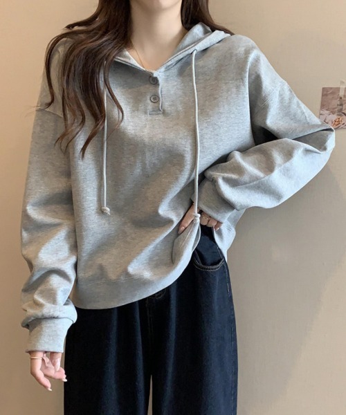 SallyLunn(サリーラン)の「【ゆるっと着こなす】ヘンリーネックフードスウェット(スウェット・レディース・ネイビー/グレー・LARGE/MEDIUM)」の10枚目の写真