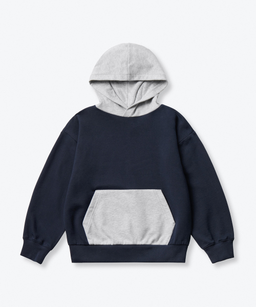 MUSINSA STANDARD KIDS（ムシンサスタンダードキッズ）の「オーバーサイズカラーブロックフードパーカースウェットシャツ[ネイビー/ミディアムグレー]（パーカー・レディース・その他・100/110/120/130/140/150/160）」の2枚目の写真