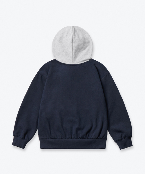 MUSINSA STANDARD KIDS（ムシンサスタンダードキッズ）の「オーバーサイズカラーブロックフードパーカースウェットシャツ[ネイビー/ミディアムグレー]（パーカー・レディース・その他・100/110/120/130/140/150/160）」の3枚目の写真